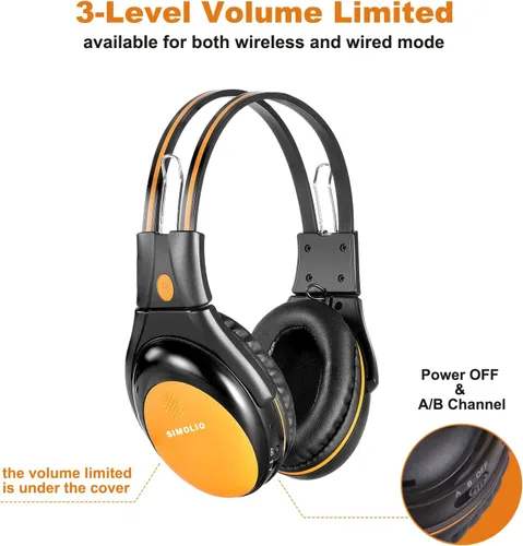 Vista 2 de SIMOLIO Auriculares IR para coche DVD con volumen limitado, auriculares infrarrojos inalámbricos para Honda Odyssey, Toyota Sienna, uConnect
