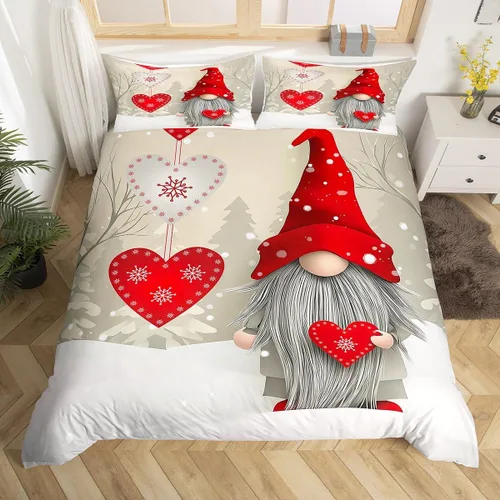 Vista 18 de Erosebridal Juego de ropa de cama de Navidad escandinavos gnomos de Papá Noel, funda de edredón de Papá Noel nevando para niños y niñas, funda