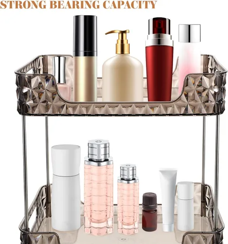 Vista 8 de Alipis Organizador de encimera de baño de 2 niveles, bandeja de perfume transparente, organizador decorativo para el cuidado de la piel, estante