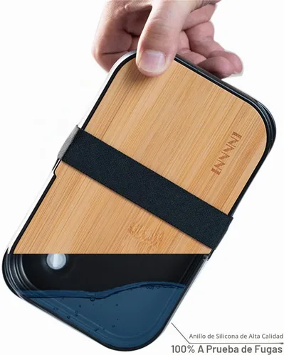 Vista 8 de Lonchera Bento para adultos, tapa de bambú natural, cubiertos y palillos, lonchera para mujeres, apta para microondas, lavavajillas, sin BPA, a Negro
