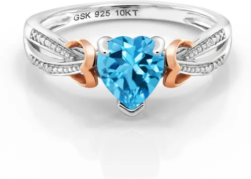 Vista 2 de Gem Stone King Anillo de compromiso con piedra preciosa y diamantes con forma de corazón de 0.236 in Plata 925 y oro rosa de 10 quilates Anillo