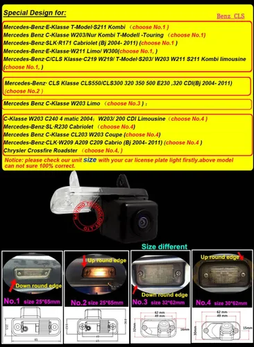 Vista 3 de Cámara de copia de seguridad a prueba de agua Color Cámara de visión trasera del coche Ángulo de 170 grados para MB C E CLS Clase W203 W211 W219 No.
