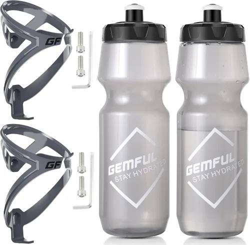Vista 8 de GEMFUL Botellas de agua para bicicleta con soporte para bicicleta de 25.4 fl oz MTB Cycling Squeeze 24 oz Sport Bottle 2 Pack
