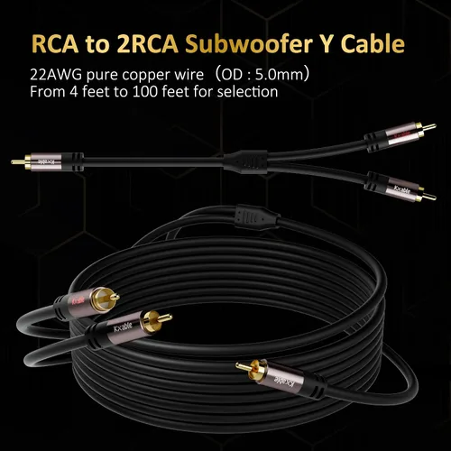 Vista 6 de Cable RCA Y de 25 pies, 1 RCA macho a 2 RCA macho adaptador divisor macho