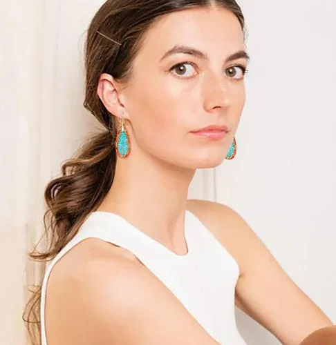 Vista 3 de Pendientes de piedra natural, aretes colgantes de piedra de gota de agua para mujer