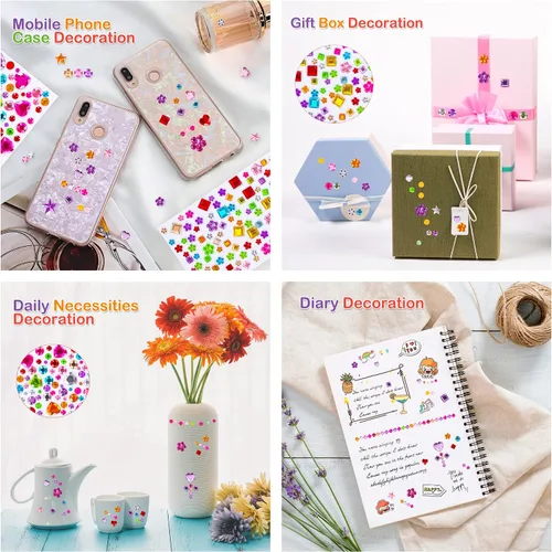 Vista 7 de 880 piezas de pegatinas de gemas con diamantes de imitación para manualidades - Pegatinas autoadhesivas de joyas, pegatinas de gemas acrílicas