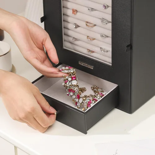 Vista 7 de Homde Organizador de joyas con ganchos transparentes para collares de ventana, regalo para mujeres, caja de joyería para collares, anillos, aretes