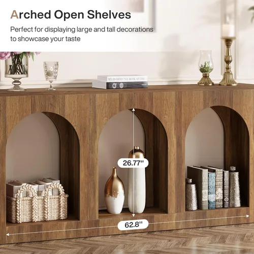 Vista 4 de Tribesigns - Mesa consola de 70.9" con almacenamiento, mesa de entrada de madera con 3 estantes arqueados para vestíbulo, pasillo, sala de estar