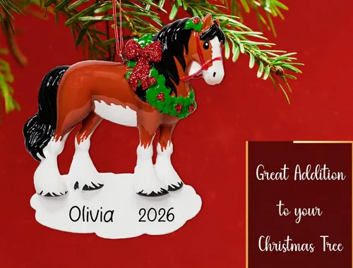 Vista 5 de Adorno de Navidad personalizado de caballo 2025 – Personalización gratuita Caballo marrón personalizado para árbol de Navidad – Regalo de jinete