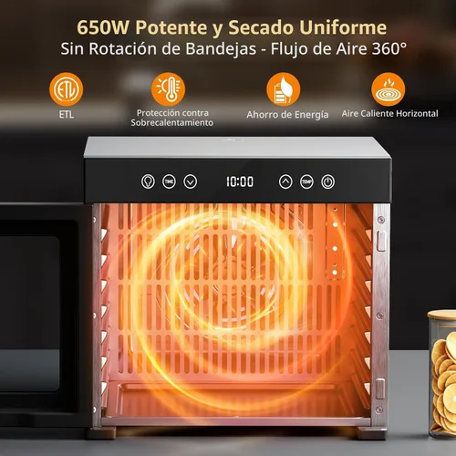 Vista 8 de PSIIDAN Food Dehydrator Machine 8 Trays Stainless Steel 650W Faster Dryer