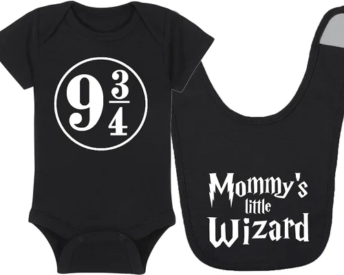 Vista 20 de Sombrero de bebé Wizard - Chosen One (tela negra - diseño dorado)
