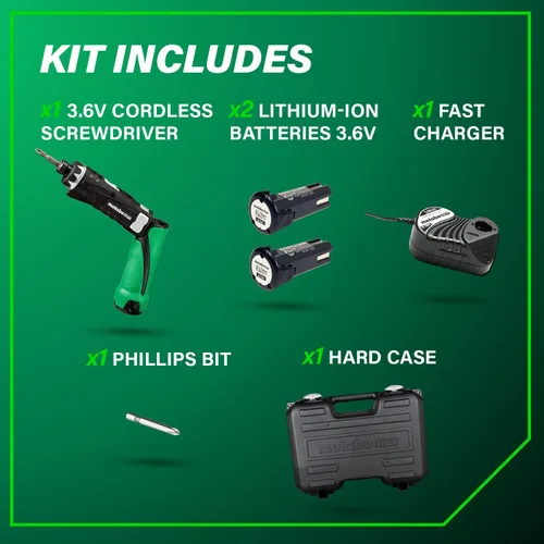 Vista 5 de Metabo HPT - Juego de destornillador inalámbrico de iones de litio de 3,6 V, destornillador de potencia compacto y liviano con 2 baterías de 1,5 Ah