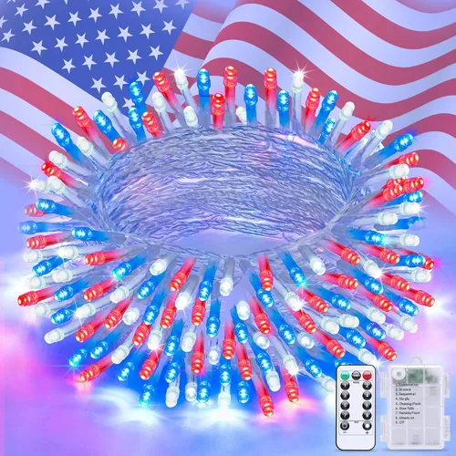 Vista 14 de JMEXSUSS Luces de Navidad multicolor que funcionan con pilas con 8 modos de control remoto, impermeables, 33 pies, 100 luces LED de Navidad