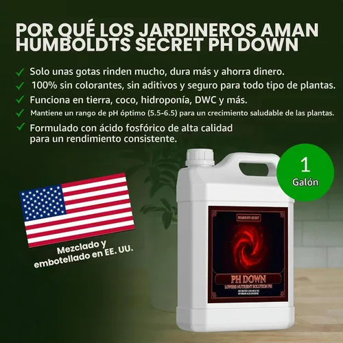 Vista 4 de Humboldts Secret pH Down para Plantas Ajustador y Equilibrador de pH Líquido para Suelo, Coco, Hidroponía Solución Concentrada de Ácido