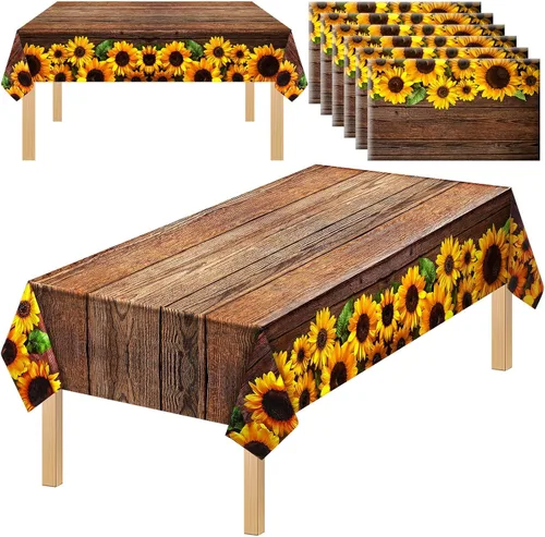 Vista 10 de Tegeme 1 mantel rústico de plástico con grano de madera de girasol, estilo vintage, rectangular, mantel para mesa de comedor, cocina, fiesta