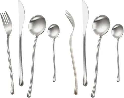 Vista 13 de JASHII Juego de cubiertos dorados mate, servicio para 2, juego de cubiertos de acero inoxidable 18/10 con acabado satinado, utensilios de cocina