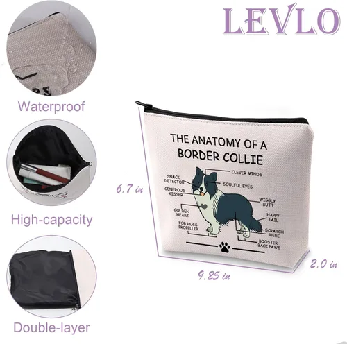 Vista 2 de LEVLO Divertidos regalos para amantes de Border Collie, The Anatomy of A Border Collie Clever Minds, bolsas de cosméticos Border Collie veterinaria