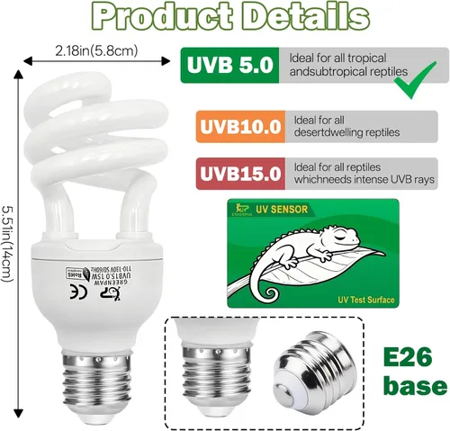 Vista 7 de Bombilla UVB de reptil de 15 W 5.0 – Bombilla UVA para reptiles, luz de reptiles UVB, terrario fluorescente compacto para tropical, subtropical