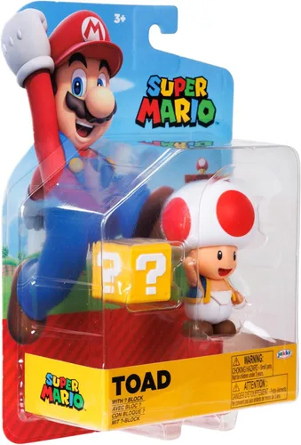 Vista 8 de Super Mario Figuras de acción de 4 pulgadas, sapo rojo con bloque de preguntas