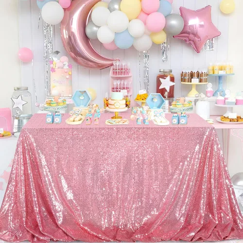 Vista 18 de Fanqisi Manteles de mesa de lentejuelas con purpurina azul bebé, 50 x 102 pulgadas, para decoración de mesa de baby shower, boda, niños, fiesta
