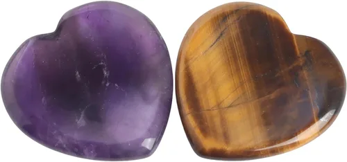 Vista 16 de 2 piedras de corazón preocupadas por la ansiedad, bolsillo en la palma del pulgar, meditación de energía positiva, cristal curativo de chakras, 7