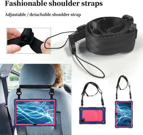Vista 6 de Funda protectora para tableta Revvl Tab 5G de Tmobile Revvl Tab 5G, resistente correa de hombro de silicona y parte trasera dura a prueba de golpes
