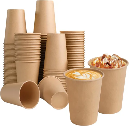Vista 9 de BYSNOW Paquete de 200 vasos de papel kraft de 10 onzas, tazas de café de papel desechables, tazas de café marrones sin blanquear para bebidas
