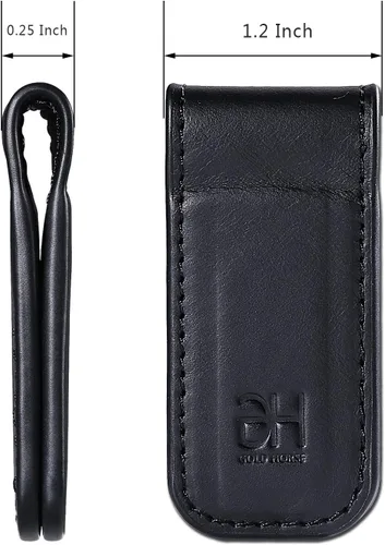 Vista 4 de Soporte magnético delgado para tarjetas de visita de cuero genuino para hombres, Negro -, Slim