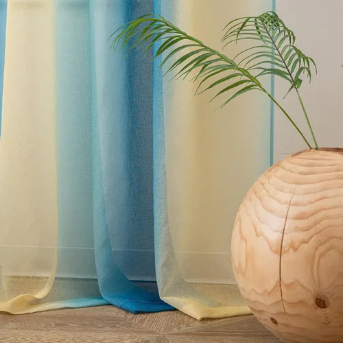 Vista 5 de Cortinas Yancorp traslúcidas de 2 paneles para dormitorio de 63 pulgadas de largo, cortinas de lino azulbeige ombre con bolsillo para barra