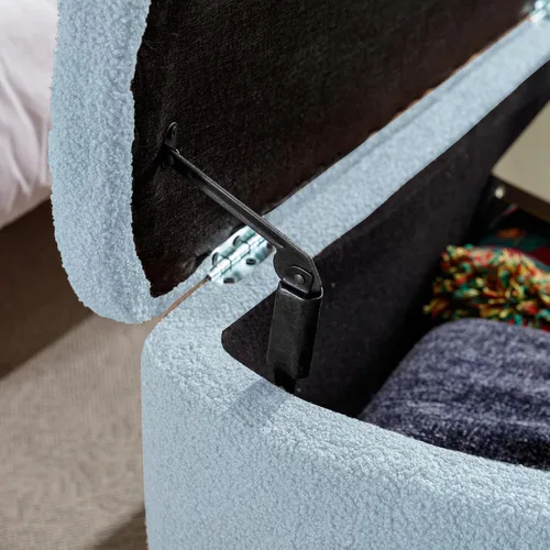 Vista 5 de TTK Otomana con almacenamiento para dormitorio, moderno banco otomano de piel sintética con patas de metal dorado, banco de entrada largo de sherpa