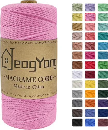 Vista 17 de JeogYong Cuerda de macramé de 0.078 pulgadas x 218 yardas, cuerda de algodón natural torcida de 3 hebras, cuerda de algodón de color para colgar
