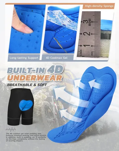 Vista 3 de Ally Pantalones cortos de ciclismo de montaña para hombre, acolchados en 4D, ligeros, holgados, con bolsillos con cremallera, para ciclismo