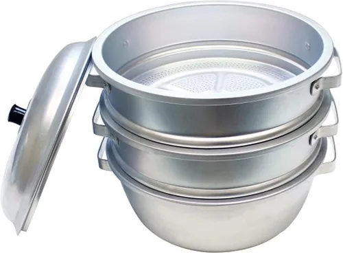 Vista 6 de TrueCraftware- Juego de ollas de vapor de aluminio de 3 niveles de 11-1/2 pulgadas x 14 1/2 pulgadas 1/8 pulgadas tamaño de agujero, olla de cocina