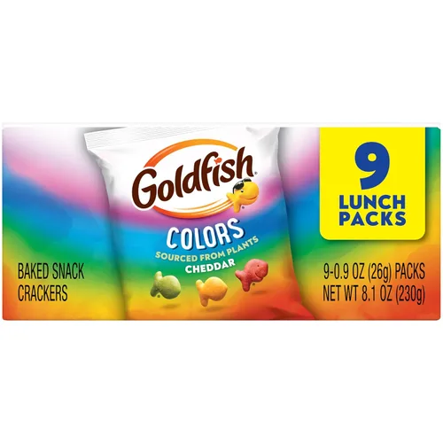 Vista 5 de Goldfish Colors Cheddar Crackers, paquete de aperitivos, 0.9 onzas, bandeja de paquete múltiple de 9 CT