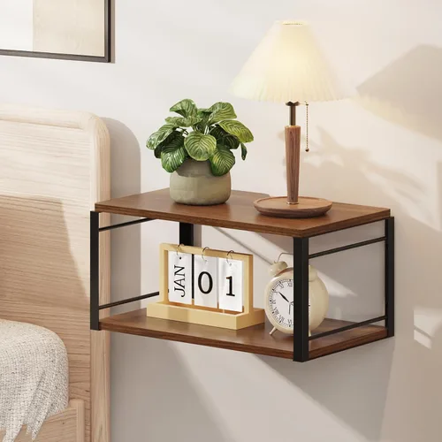 Vista 11 de Mesita de noche flotante, mesita de noche de madera, mesita de noche flotante para dormitorio, sala de estar, baño, cocina, oficina (negro)