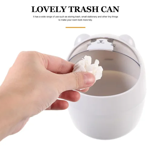 Vista 4 de VANZACK Mini bote de basura con tapa, papelera de escritorio, cubos de basura pequeños para escritorio