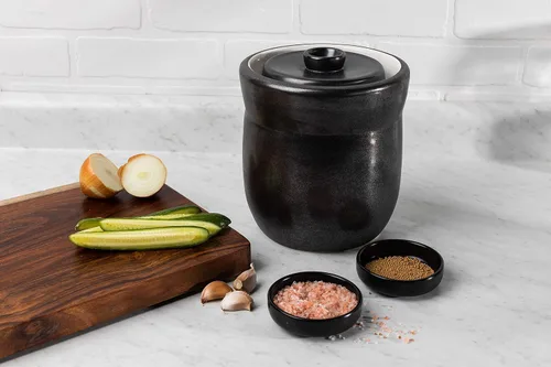 Vista 8 de TOMO Crock de fermentación con pesas 3L – Cerámica chucrut decapado Crock – Cerámica de Cerámica Kombucha Brewing – 3 litros (1 galón), peltre