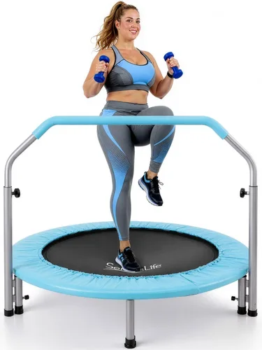 Vista 10 de SereneLife Mini trampolín plegable de 40 pulgadas para adultos, rebotador de fitness compacto con mango de espuma ajustable, trampolín de ejercicio