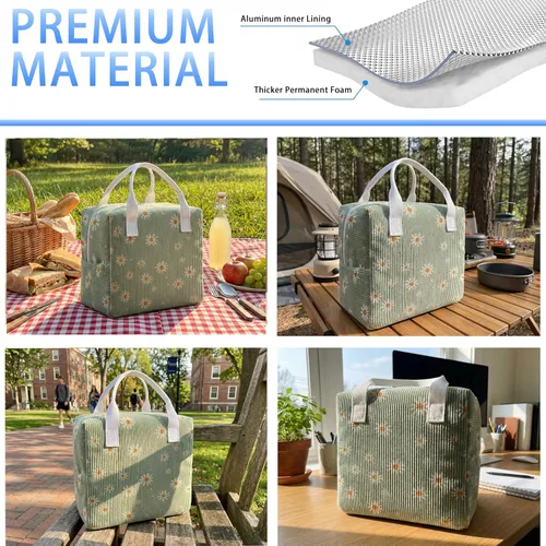 Vista 5 de Lonchera con lazo para mujeres y hombres, bolsa de almuerzo de tela aislada para el trabajo, lonchera para adultos a prueba de fugas, bolsa