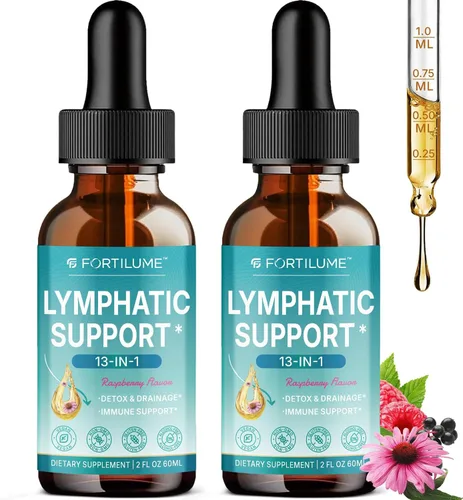 Vista 8 de Gotas de drenaje linfático liposomal, gotas de apoyo linfático 13 en 1 con saúco y equinácea, apoyo del sistema inmunológico y linfático, sabor a