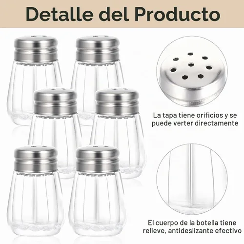 Vista 3 de Thinp 6 mini saleros y pimenteros de cristal con tapas de acero inoxidable y 1 mini embudos de acero inoxidable para cocina, restaurantes, bodas