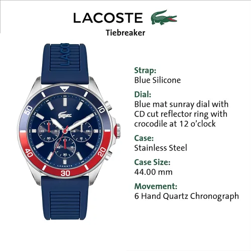Vista 4 de Lacoste Reloj de cuarzo de acero inoxidable para hombre con correa de silicona azul 22 Modelo 2011154 Azul Patchwork Reloj de cuarzo cronógrafo