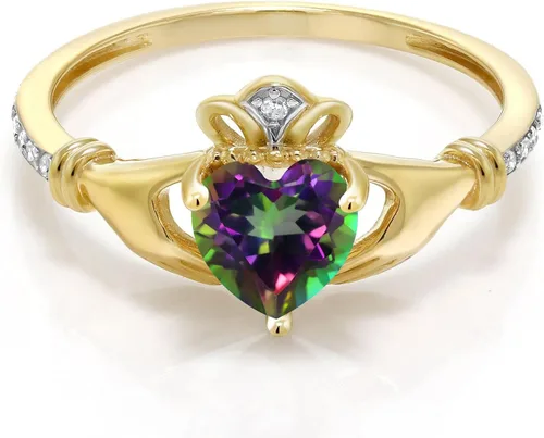 Vista 11 de Gem Stone King Anillo de compromiso claddagh celta irlandés de oro amarillo de 10 quilates con piedra preciosa en forma de corazón de 0.236 in