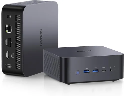 Vista 14 de Reatan X7 Mini PC para juegos, AMD Ryzen 7 255 (8C/16T, hasta 4,9 GHz) Radeon 780M 48GB RAM DDR5 + 1TB SSD Hasta 8K Pantalla Cuádruple Computadoras