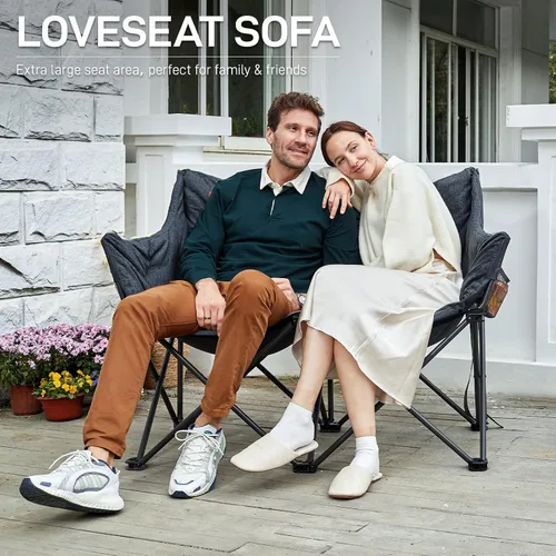 Vista 7 de EVER ADVANCED Silla de Campamento Doble para Adultos, Banco Loveseat de Campamento Plegable Acolchado con Bolsillo Lateral Sofá de Campamento