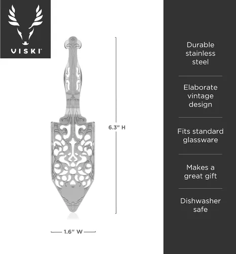 Vista 4 de Viski Cuchara de absenta – Gotero de absenta estilo vintage con perforaciones – apto para lavavajillas de acero inoxidable juego de 1 absinthe