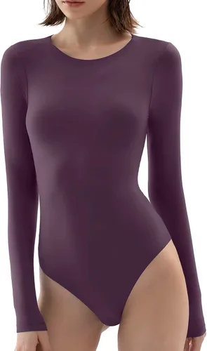 Vista 31 de PUMIEY Body de cuello redondo y manga larga con sensación de segunda piel para mujer, colección Smoke Cloud 01 Negro azabache
