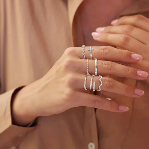 Vista 3 de Honsny Juego de anillos apilables chapados en oro de 14 quilates para mujer, anillos apilables para nudillos, anillos de plata finos y delicados