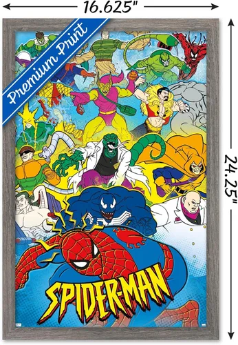 Vista 3 de Trends International Marvel Comics Spider-Man - Póster animado de pared de los años 90, 22.4 pulgadas de largo x 14.7 pulgadas, versión enmarcada