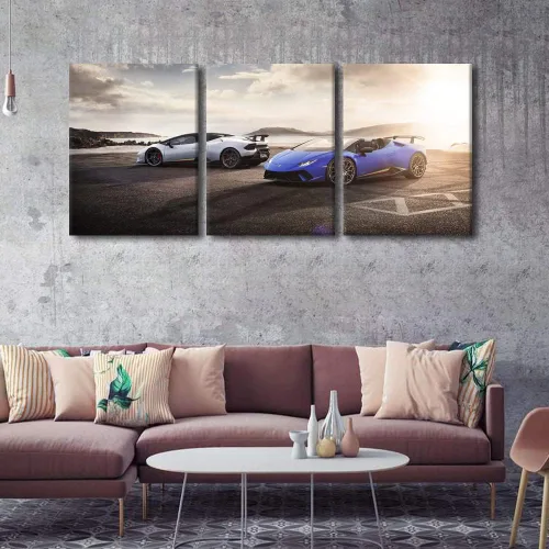 Vista 154 de Arte de pared de auto deportivo rojo para sala de estar, arte de pared de lienzo de súper auto genial, imágenes pósters, 3 piezas, arte moderno